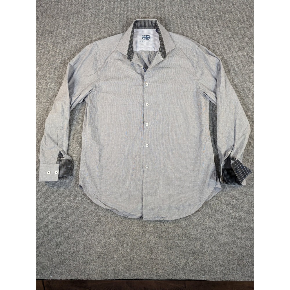 Michelsons London‎ Mens Grey Micro Pattern Cotton Button Down Shirt Size M #2308